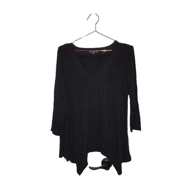 Adrianna Papell Black V-Neck Shark Bite Hem 3/4 Sleeves Jersey Knit Top XL - Picture 1 of 7